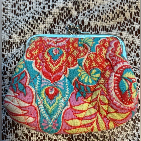 Vera Bradley Paisley In Paradise Quilted Silver Kiss Clasp Coin Purse - Picture 4 of 7